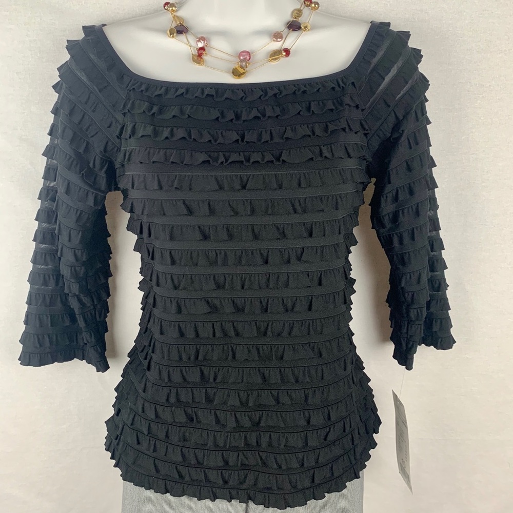 Joseph Ribkoff Ruffled 3/4 Sleeve Square-Neck Top - Picture 2 of 11